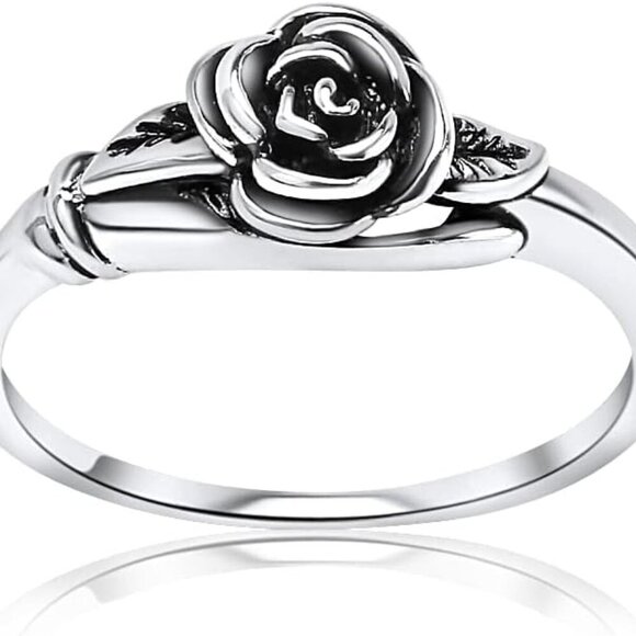 Jewelry - 925 Sterling Silver Oxidized Flower Leaves Rose Blooming Branch High Polish Tarn